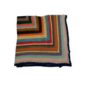 Vintage Handmade Rainbow Crochet Knit Acrylic Afghan Blanket Retro Funky